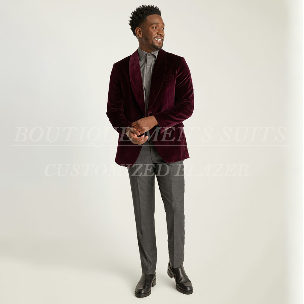 Velvet Blazer Vintage - Vintage Herenpakken Dagelijks Eénknoops Sjaalkraag Blazer