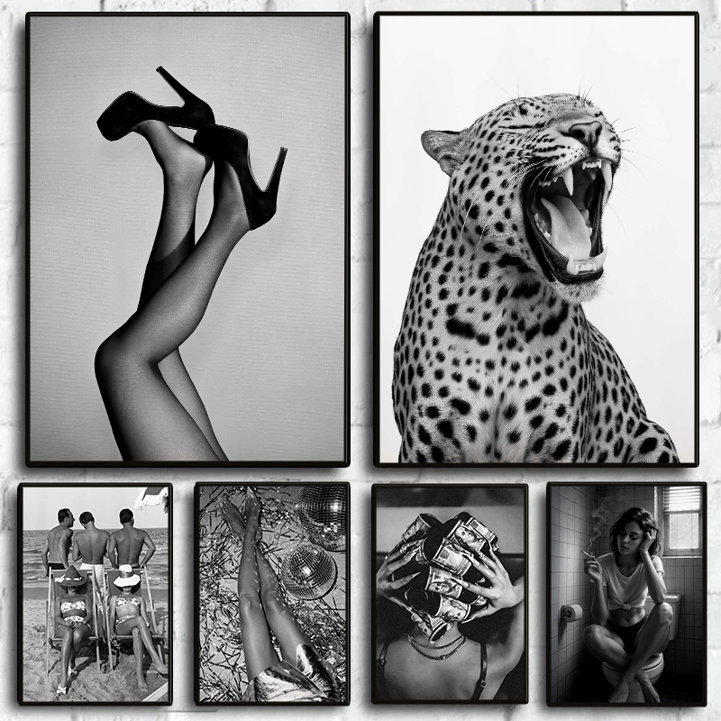 Vintage Vogue Fashion Poster - Stijlvolle mode zwart-witte poster sexy vrouwelijke