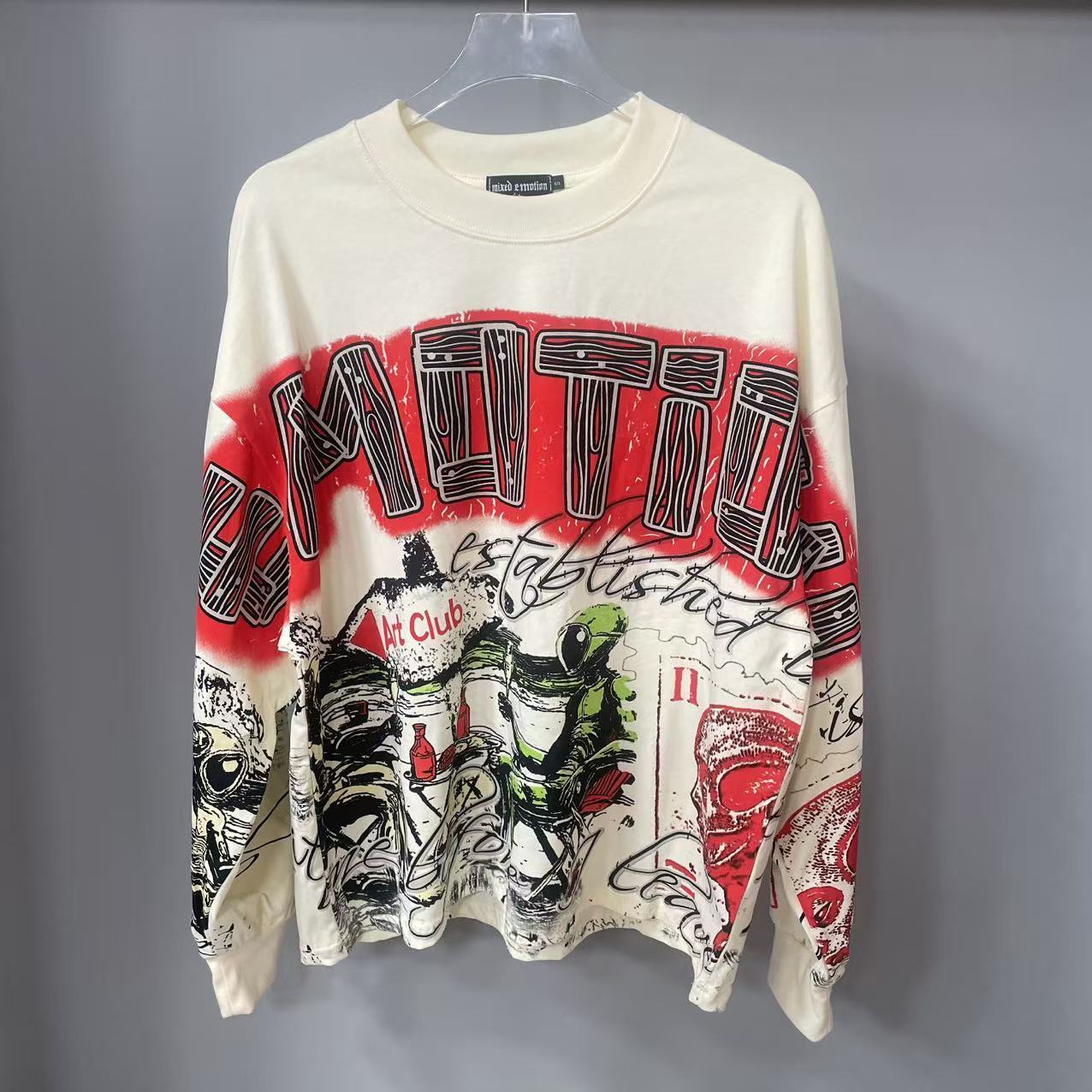 Vintage Fashion Prints - Hoogwaardig designer MIXED-EMOTION T-shirt met lange