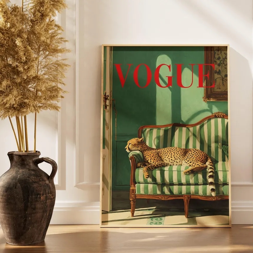 Vintage Vogue Fashion Poster - Vintage dierenmuurkunst modeblad luipaard afbeelding vintage