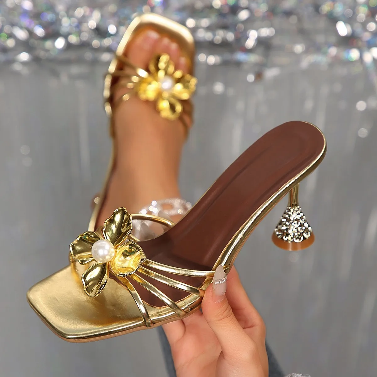 Vintage Fashion Dresses - Vintage metalen bloem kristallen conushak sandalen