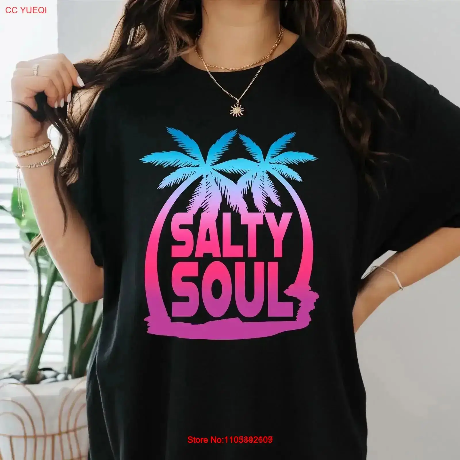 Vintage Vibes Fashion - Salty Soul Beach T-shirt Zomervakantie Vibes