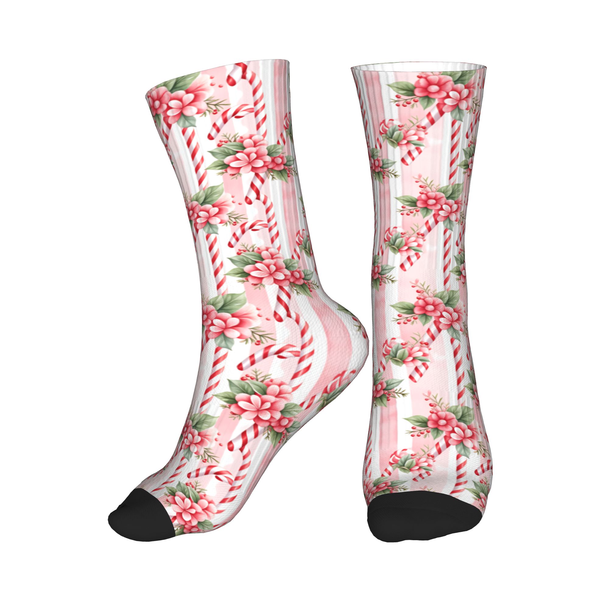 Vintage Fashion Prints - Modeprint Vintage roze snoepriet kerstpatroon sokken
