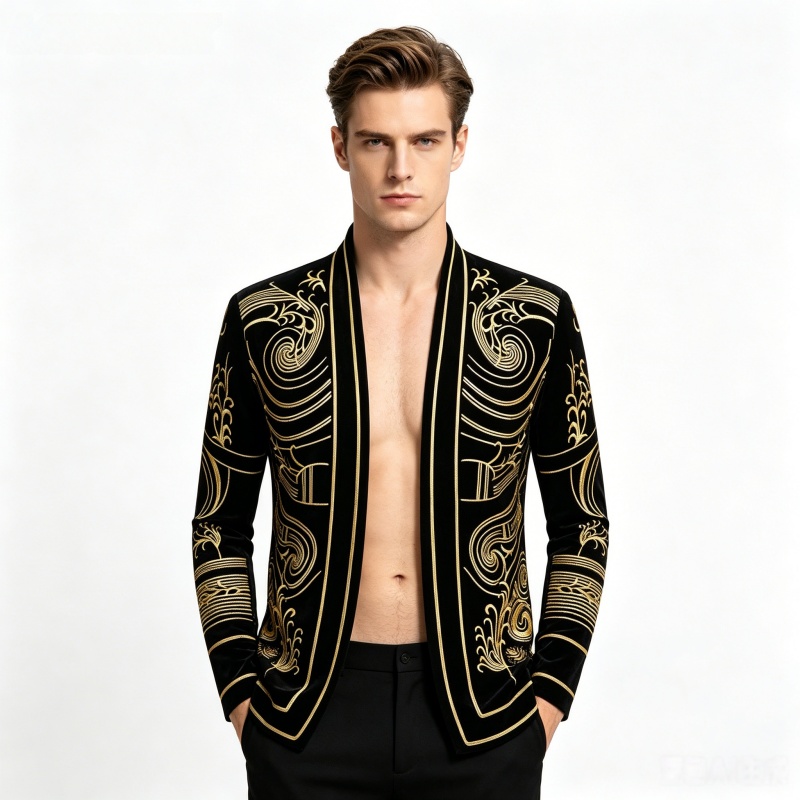Velvet Blazer Vintage - Heren Vintage Fluwelen Borduurwerk Pakjas Cardigan