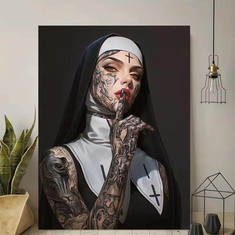 Fashion Girl Tattoo Nun Canvas - Vintage Vogue Fashion Poster recensie en prijs