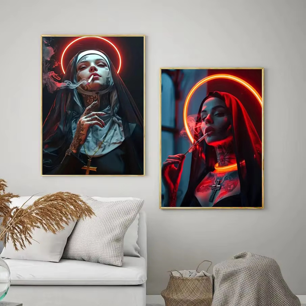 Fashion Girl Tattoo Nun Canvas - Vintage Vogue Fashion Poster recensie en prijs